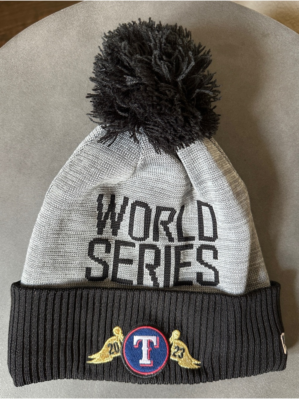 NEW Texas Rangers World Series 2023 Beanie Hat Pom Gray Black One Size NEW